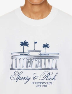 Country Club Brand-print Regular-fit Cotton-jersey T-shirt -VogueVibe Store R04205101 WHITENAVY ALT04