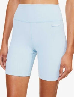 Logo-patch High-rise Stretch-woven Biker Shorts -VogueVibe Store R04205108 BABYBLUEWHITE ALT04