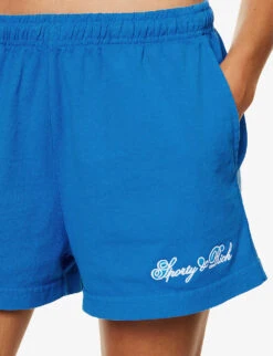 Disco Brand-print Cotton-jersey Shorts -VogueVibe Store R04205123 ROYALBLUEWHITE ALT04