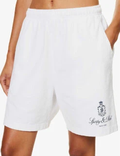 Vendome Brand-print Cotton-jersey Shorts 11 Vendome Brand-print Cotton-jersey Shorts -VogueVibe Store R04205124 WHITENAVY ALT04