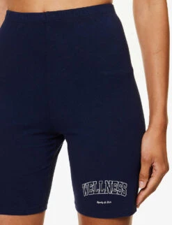 Wellness Brand-print High-rise Stretch-cotton Biker Shorts -VogueVibe Store R04205125 NAVYWHITE ALT04
