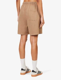 Made In The USA Logo-print High-rise Regular-fit Cotton-jersey Shorts -VogueVibe Store R04205135 ESPRESSOWHITE ALT03