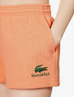 Lacoste X Sporty & Rich Disco Brand-print Cotton-jersey Shorts -VogueVibe Store R04205207 RECIFAL ALT04
